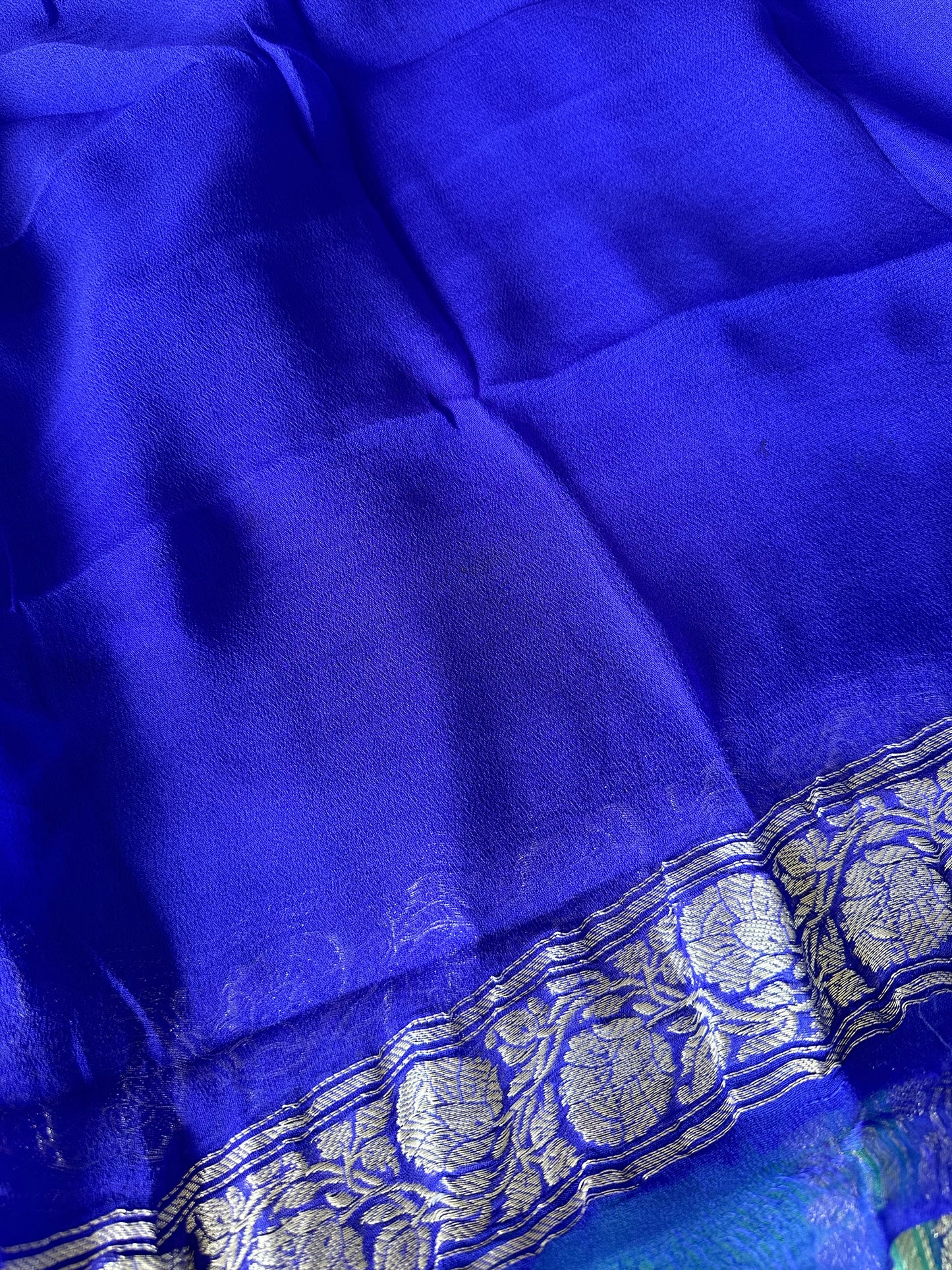 Sea Green & Indigo Banarasi Chiffon Silk Saree