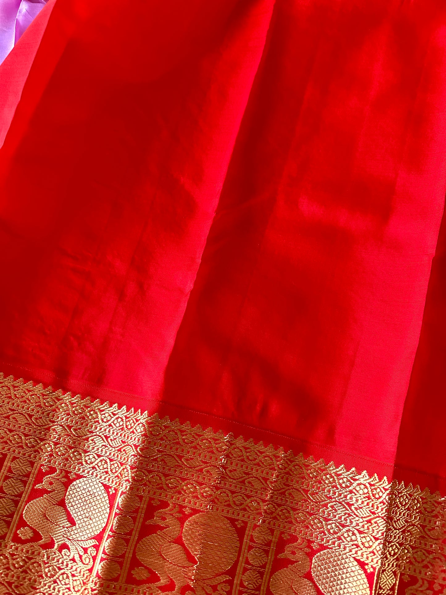 Lilac & Red Kanjivaram Pure Silk Korvai Saree