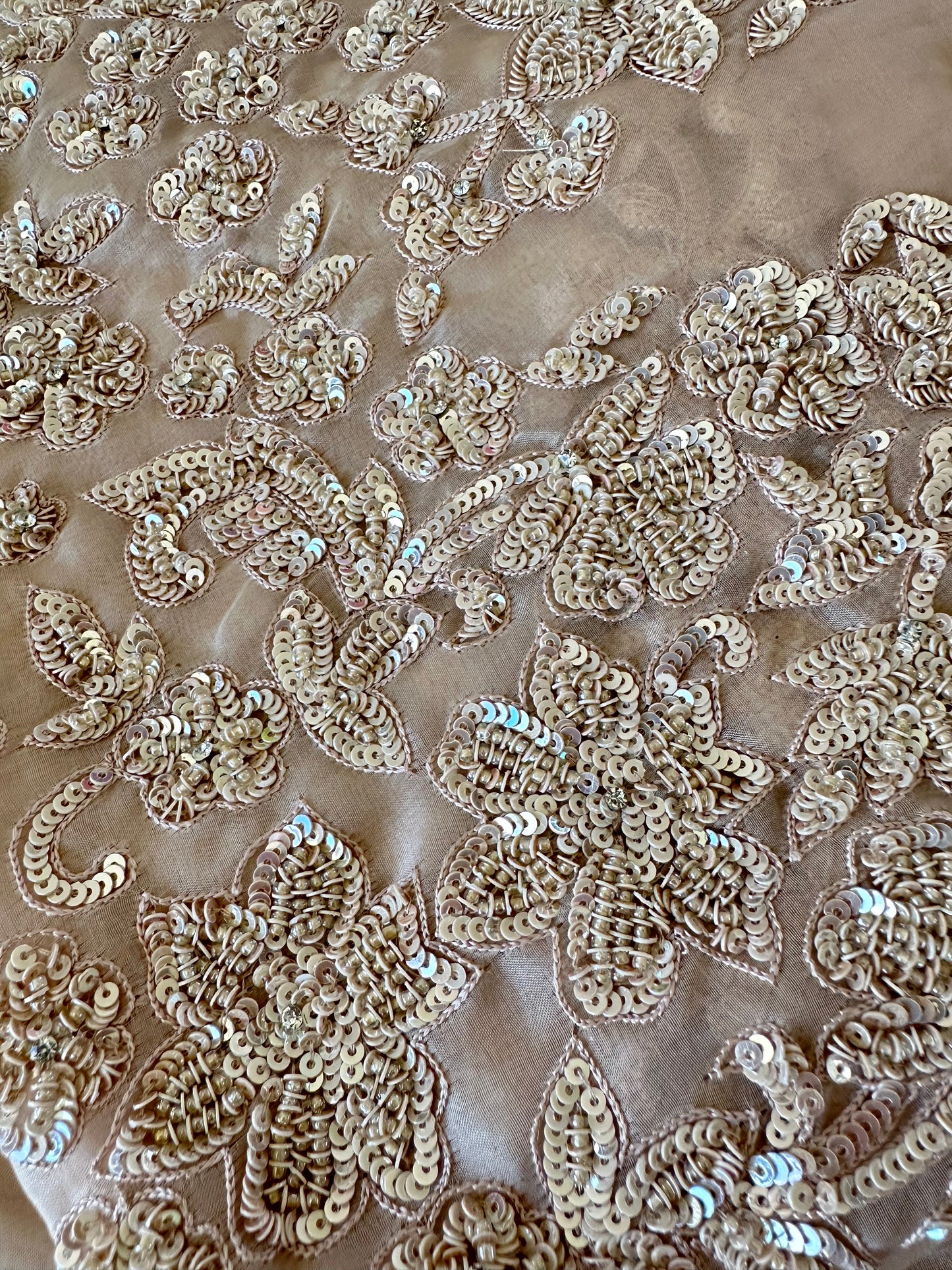 Nude Sequin Embroidered Organza Designer Saree