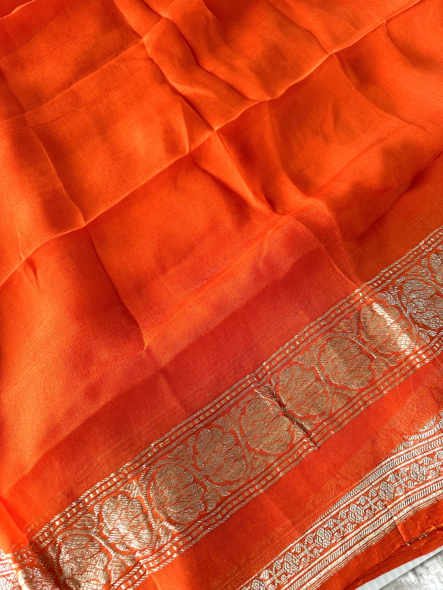Orange Banarasi Chiffon Silk Saree