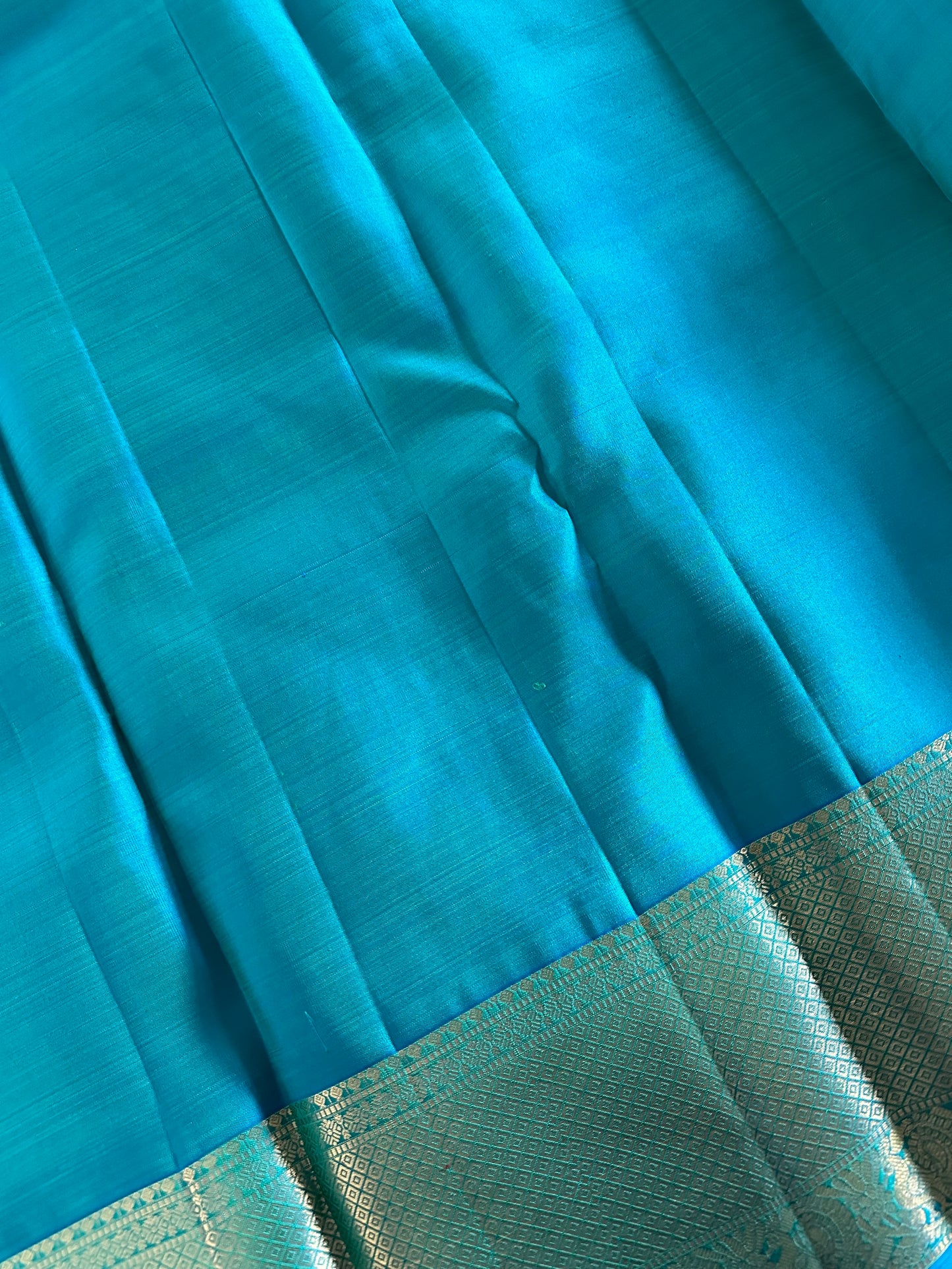 Lime Green & Cyan Kanjivaram Pure Silk Saree