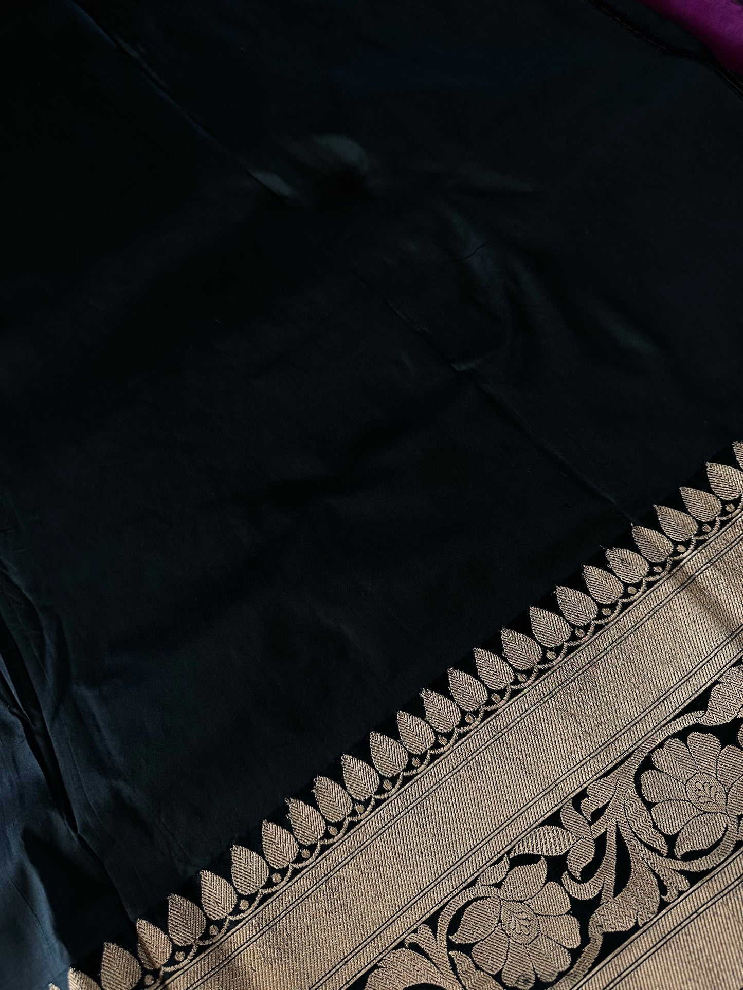 Purple & Black Kadua Motif Banarasi Katan Silk Saree