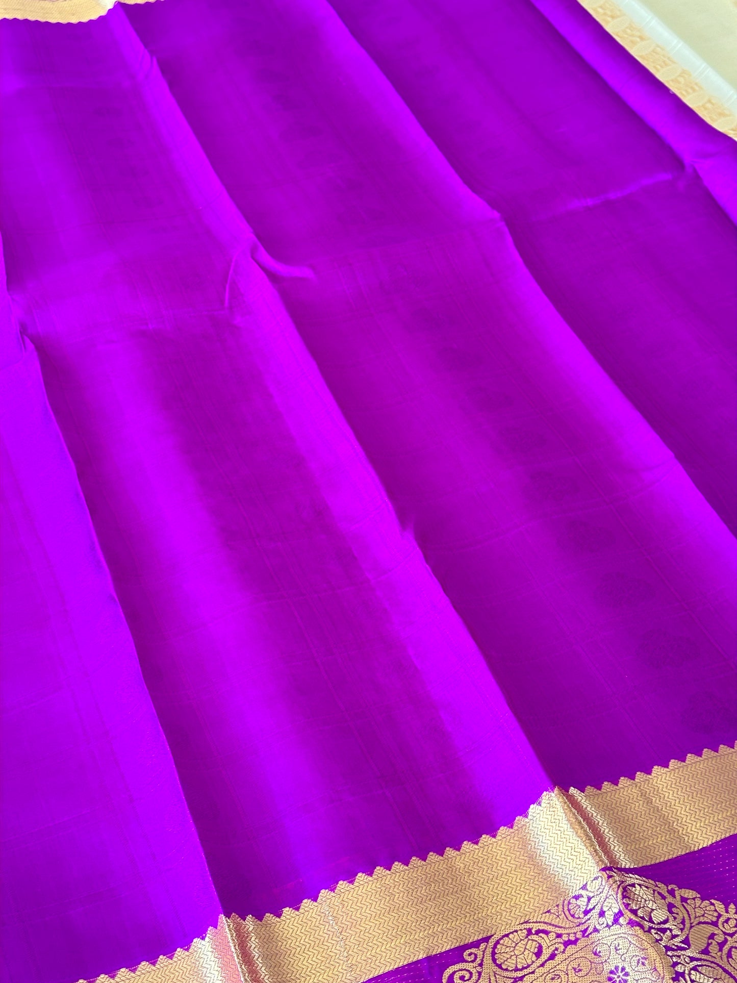 Cream & Purple Kanjivaram Pure Silk Saree