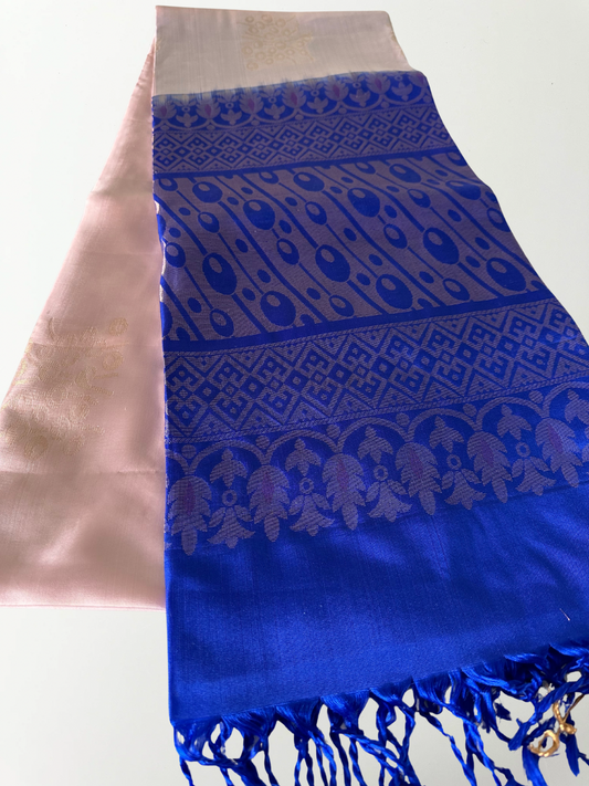 Baby Pink & Dark Blue Kanjivaram Pure Soft Silk Saree