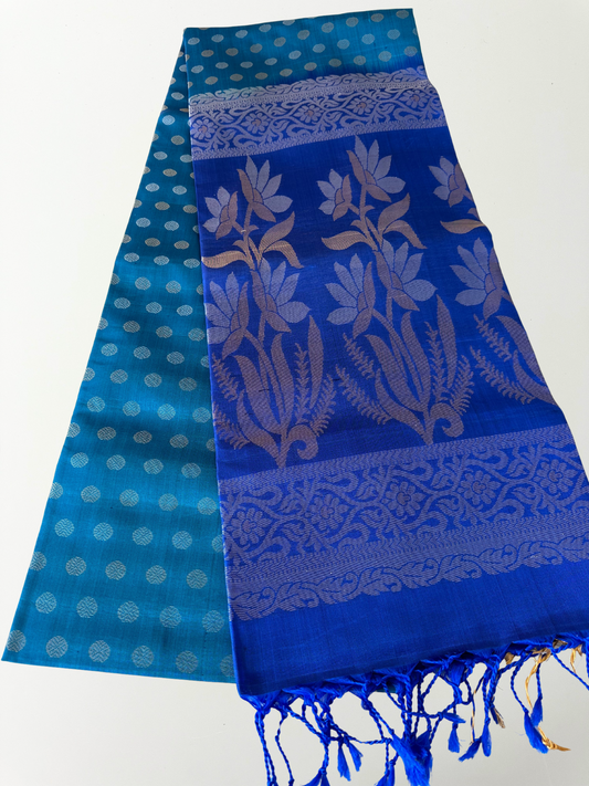 Blue Polka Dot Kanjivaram Pure Soft Silk Saree