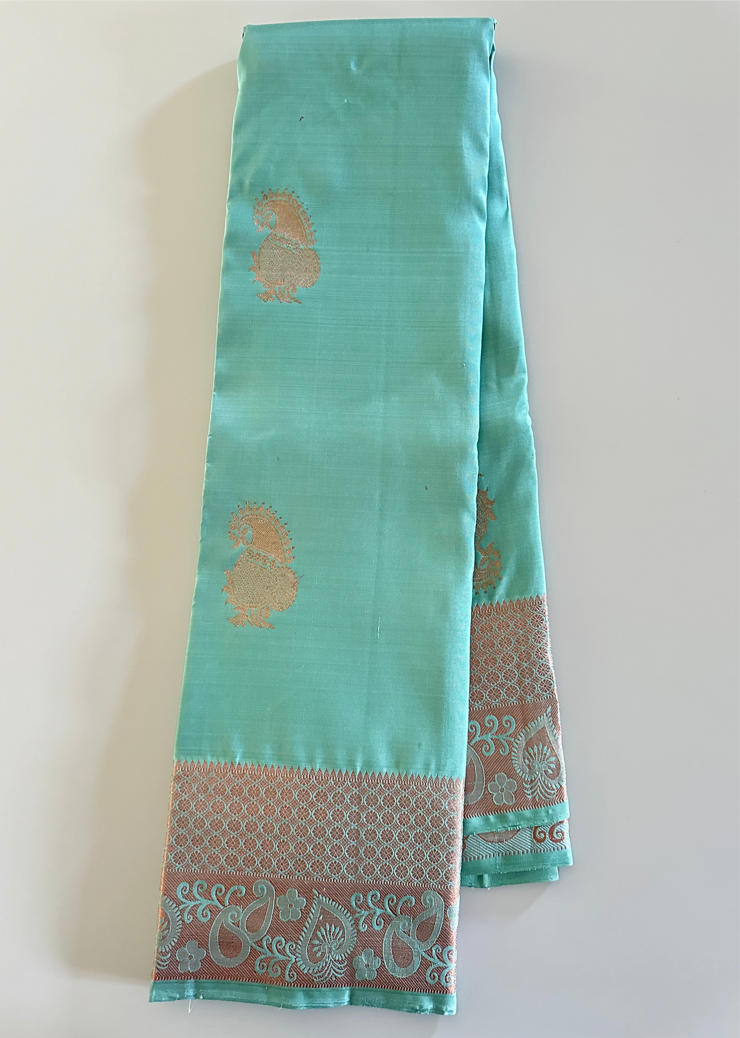 Minty Turquoise Kanjivaram Pure Silk Saree