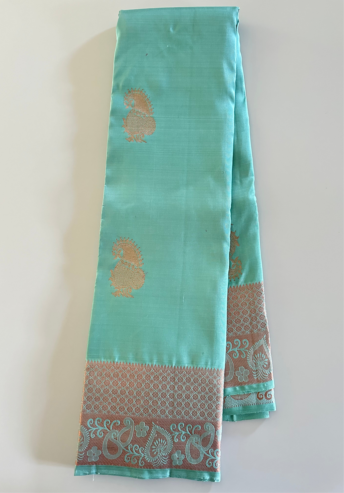 Minty Turquoise Kanjivaram Pure Silk Saree