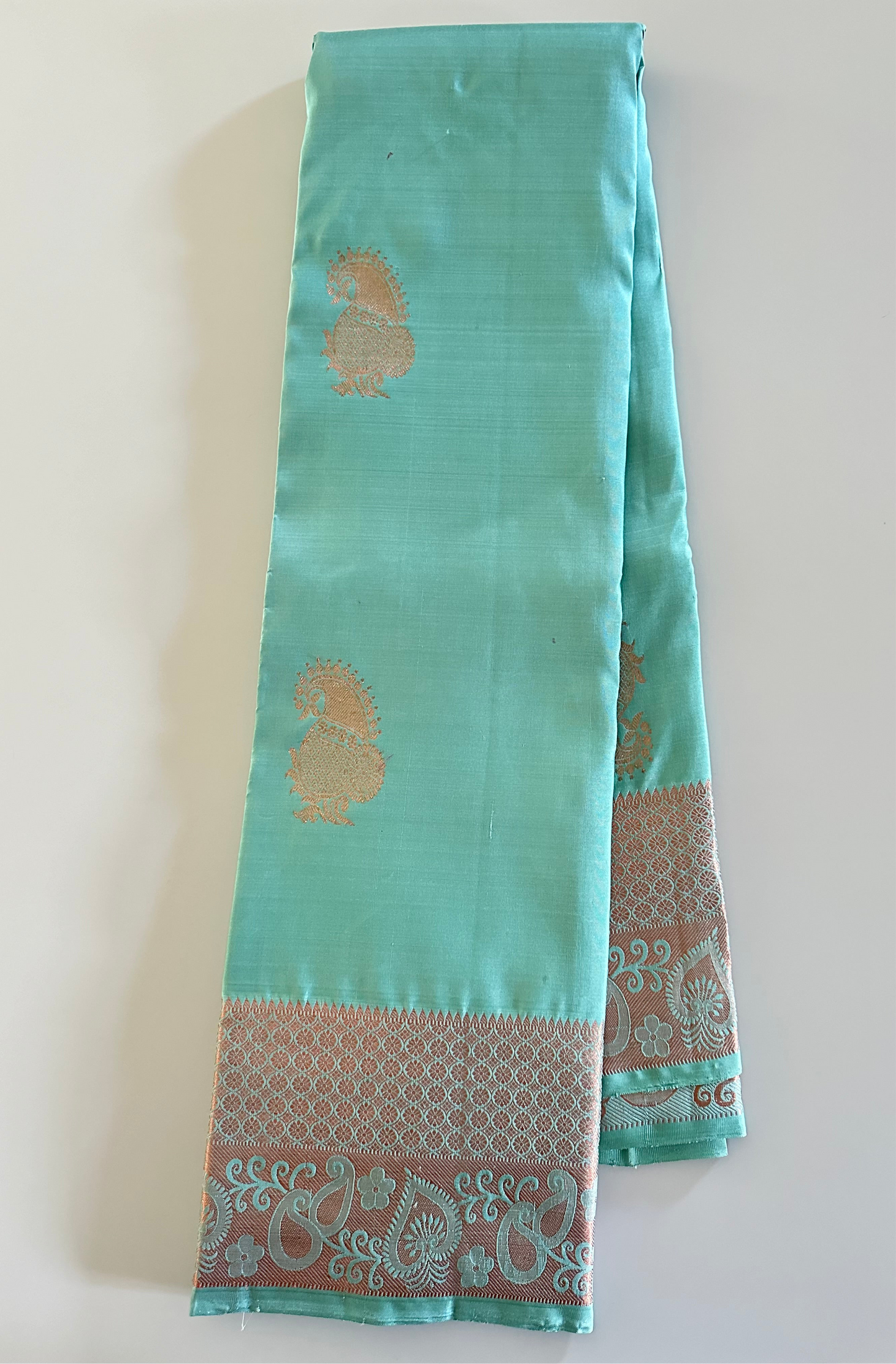 Minty Turquoise Kanjivaram Pure Silk Saree