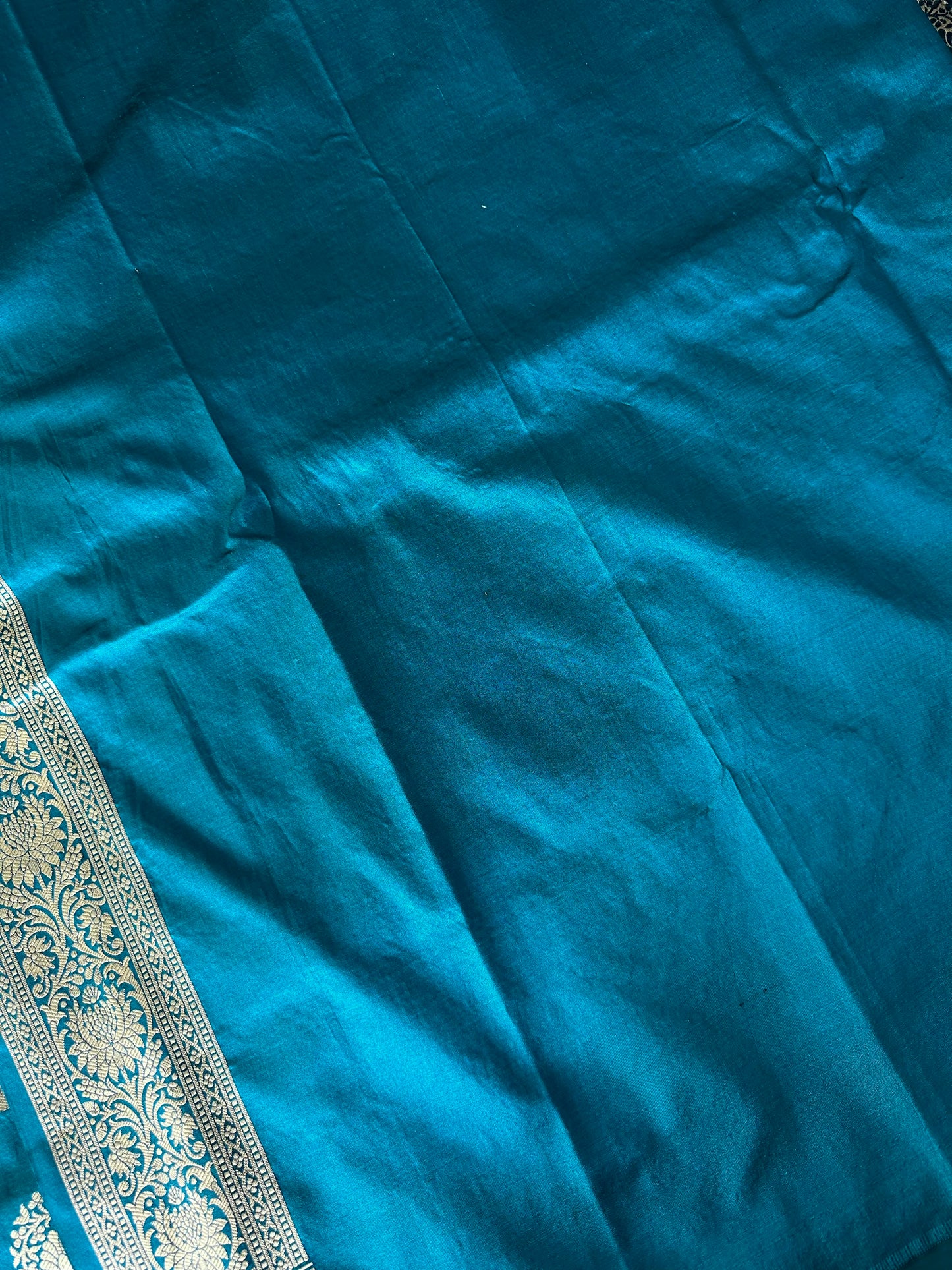 Prussian Blue Banarasi Katan Silk Saree