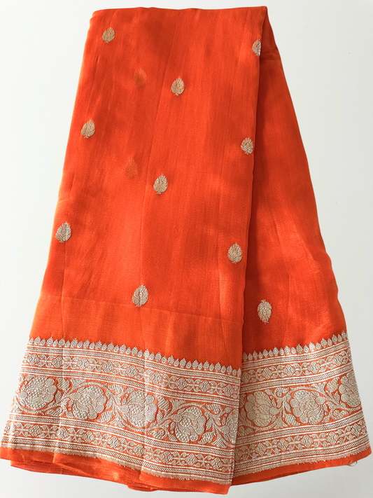 Orange Banarasi Chiffon Silk Saree