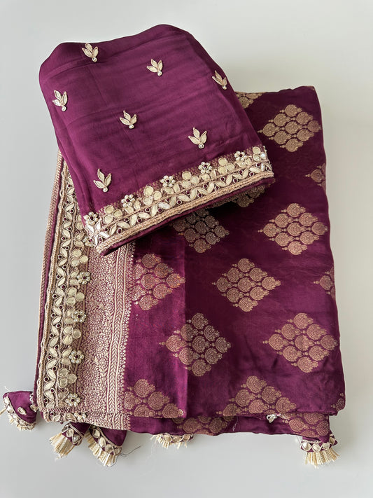 Plum Zari Woven Organza Designer Saree