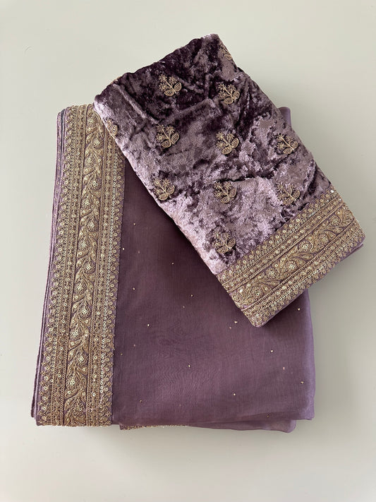 Lilac Badla Embroidered Organza Designer Saree