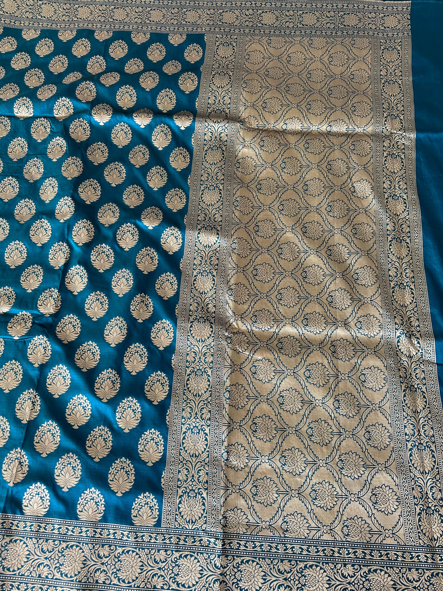 Prussian Blue Banarasi Katan Silk Saree