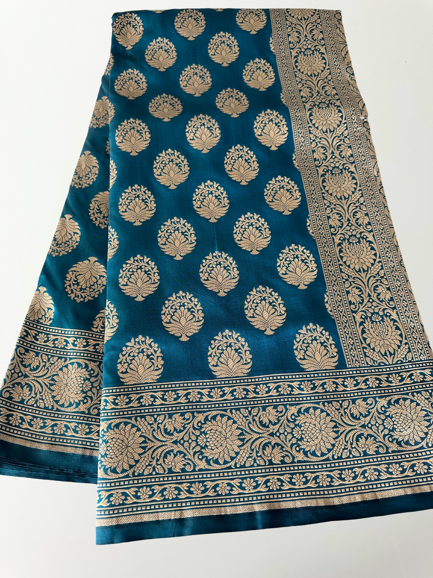 Prussian Blue Banarasi Katan Silk Saree