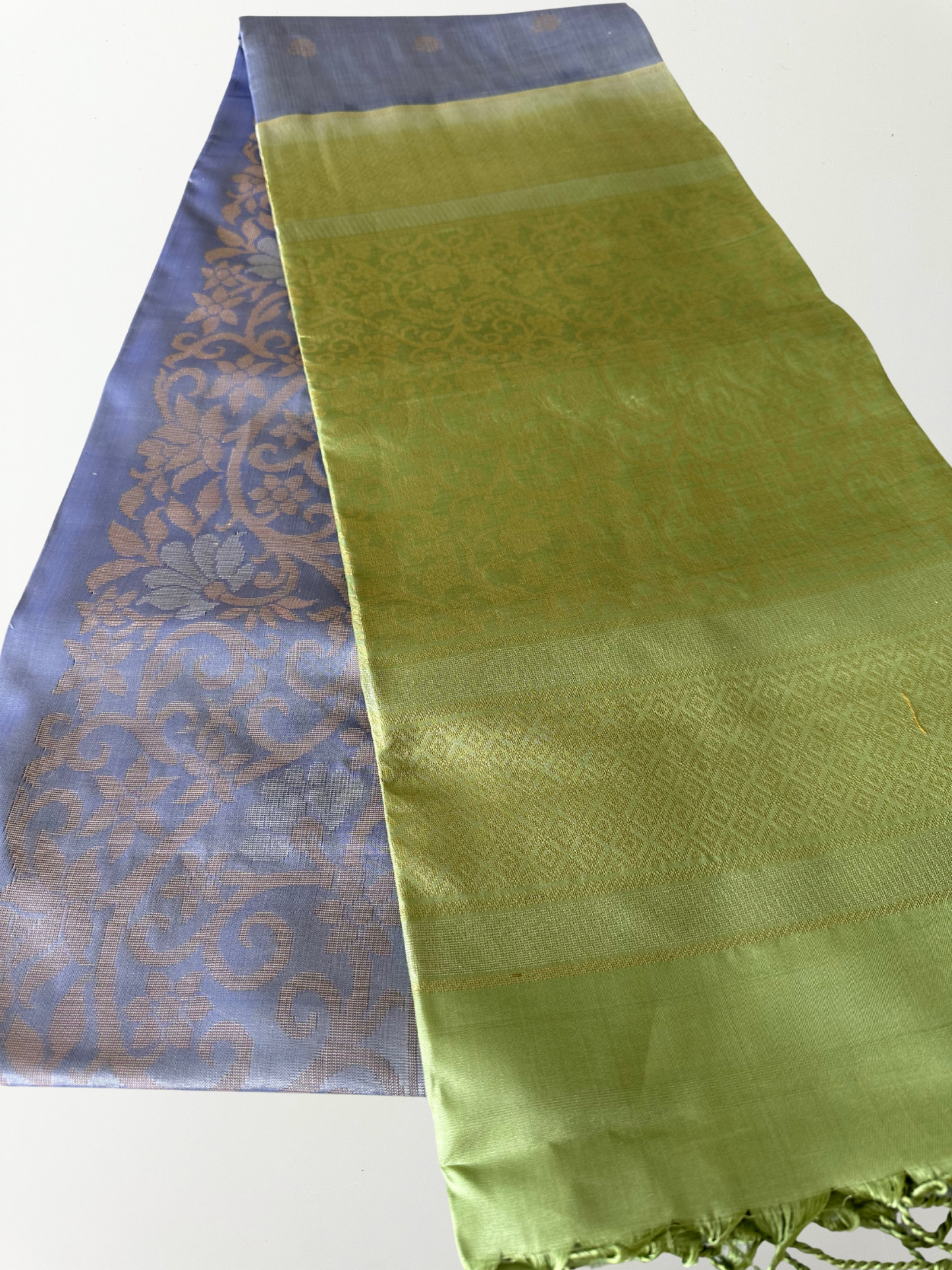 Light Grey & Green Kanjivaram Pure Soft Silk Saree