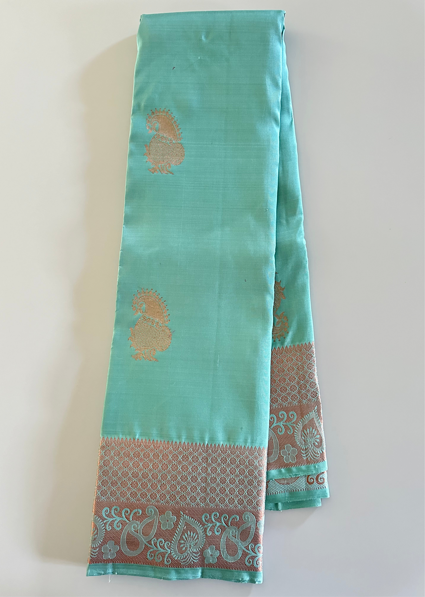Minty Turquoise Kanjivaram Pure Silk Saree