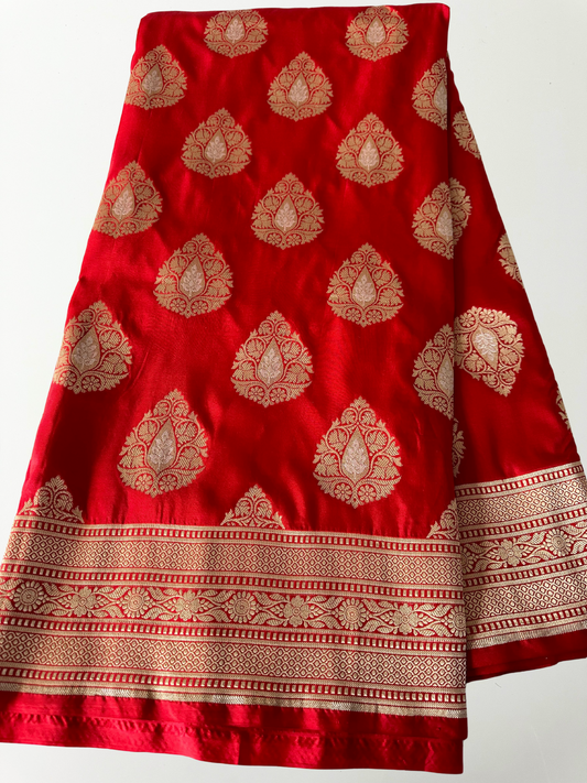 Hot Red Banarasi Katan Silk Saree