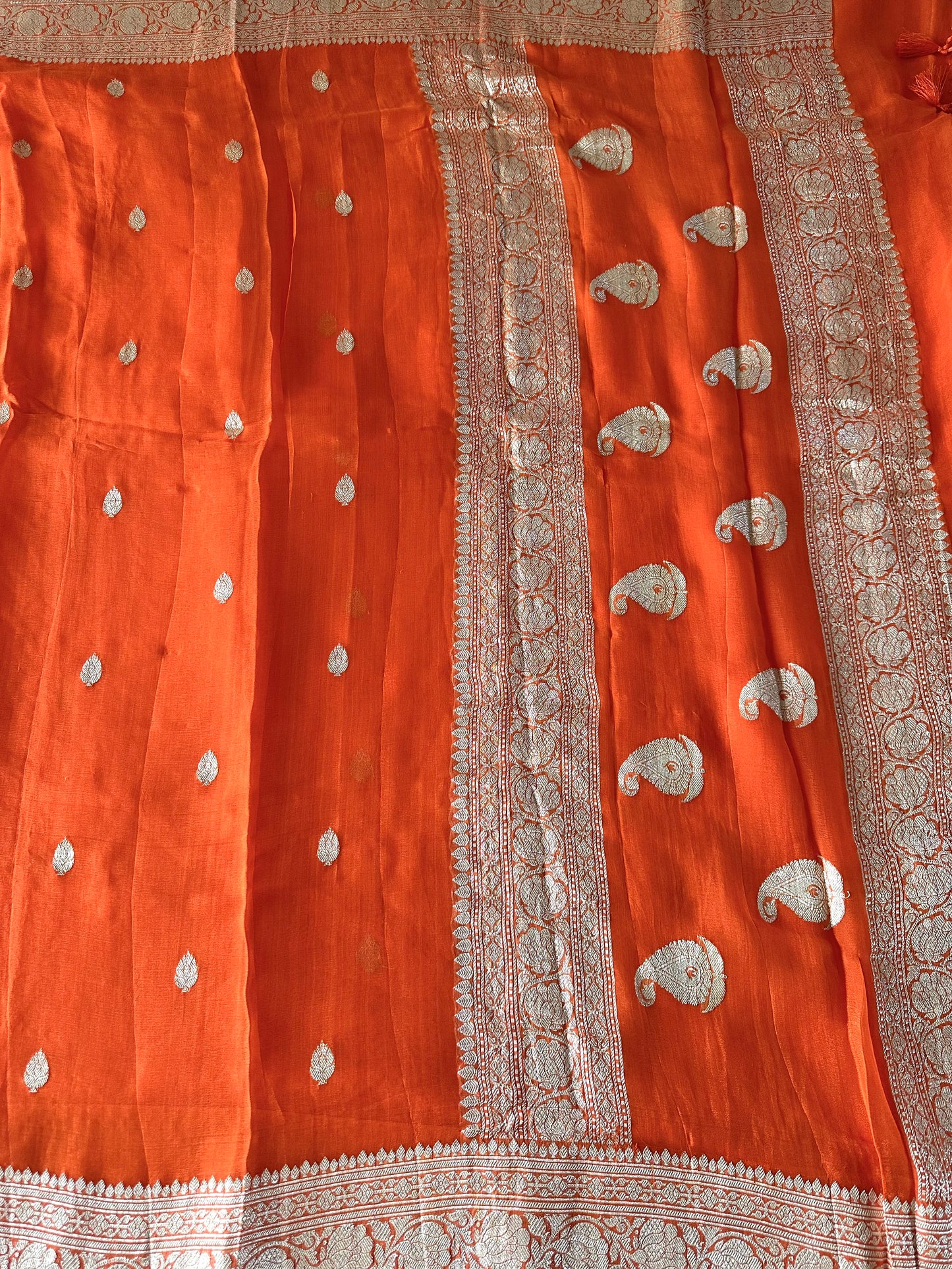 Orange Banarasi Chiffon Silk Saree