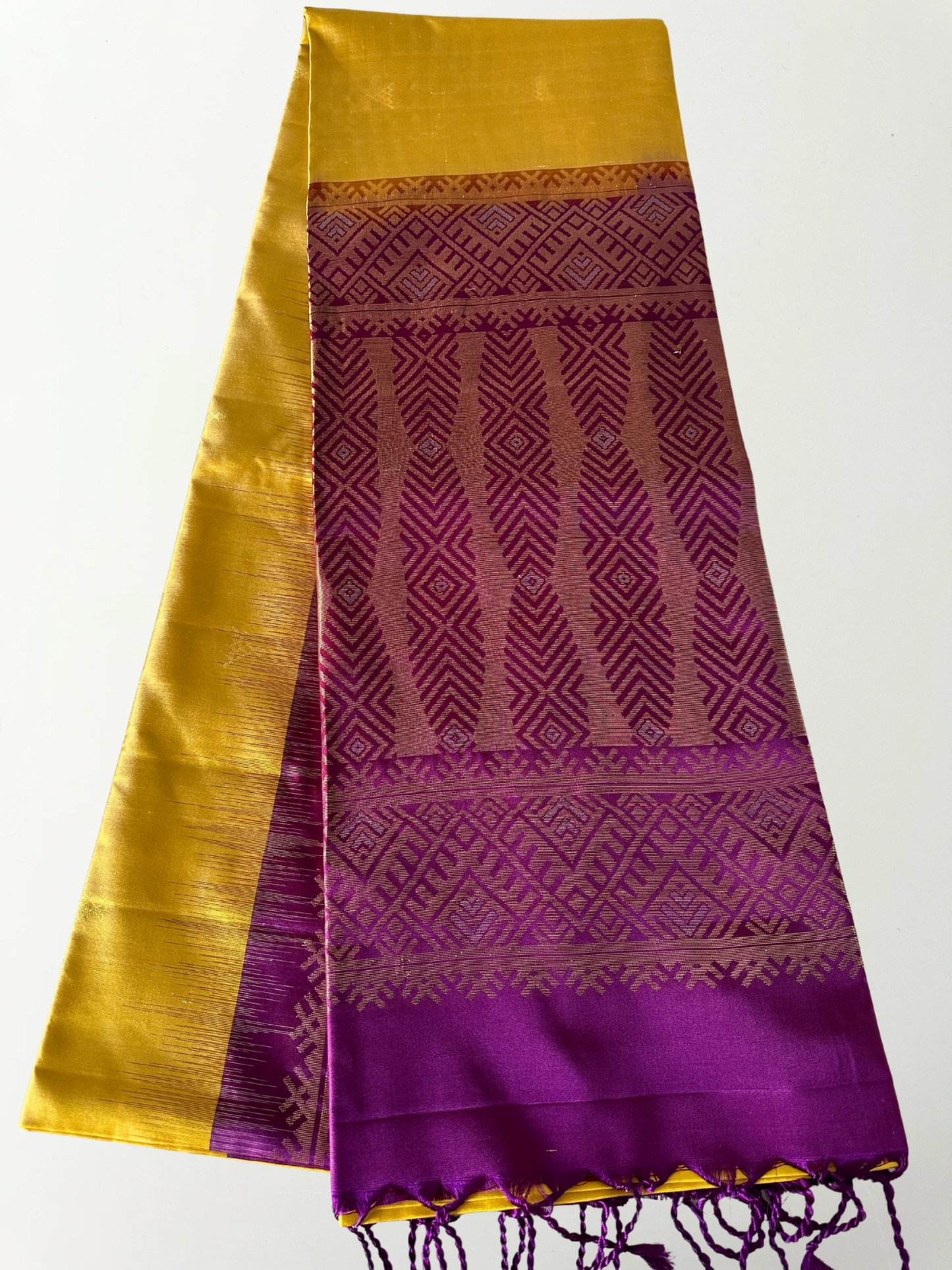 Yellow & Grape Purple Kanjivaram Pure Soft Silk Saree