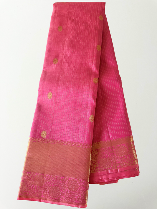 Sweet Pink Kanjivaram Pure Silk Vaira Oosi Saree