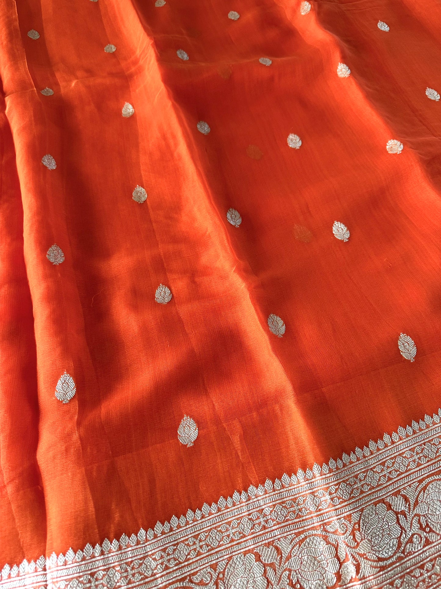 Orange Banarasi Chiffon Silk Saree