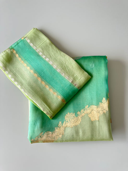 Green Rangkat Zari Woven Banarasi Organza Silk Saree