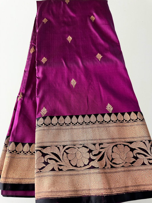 Purple & Black Kadua Motif Banarasi Katan Silk Saree