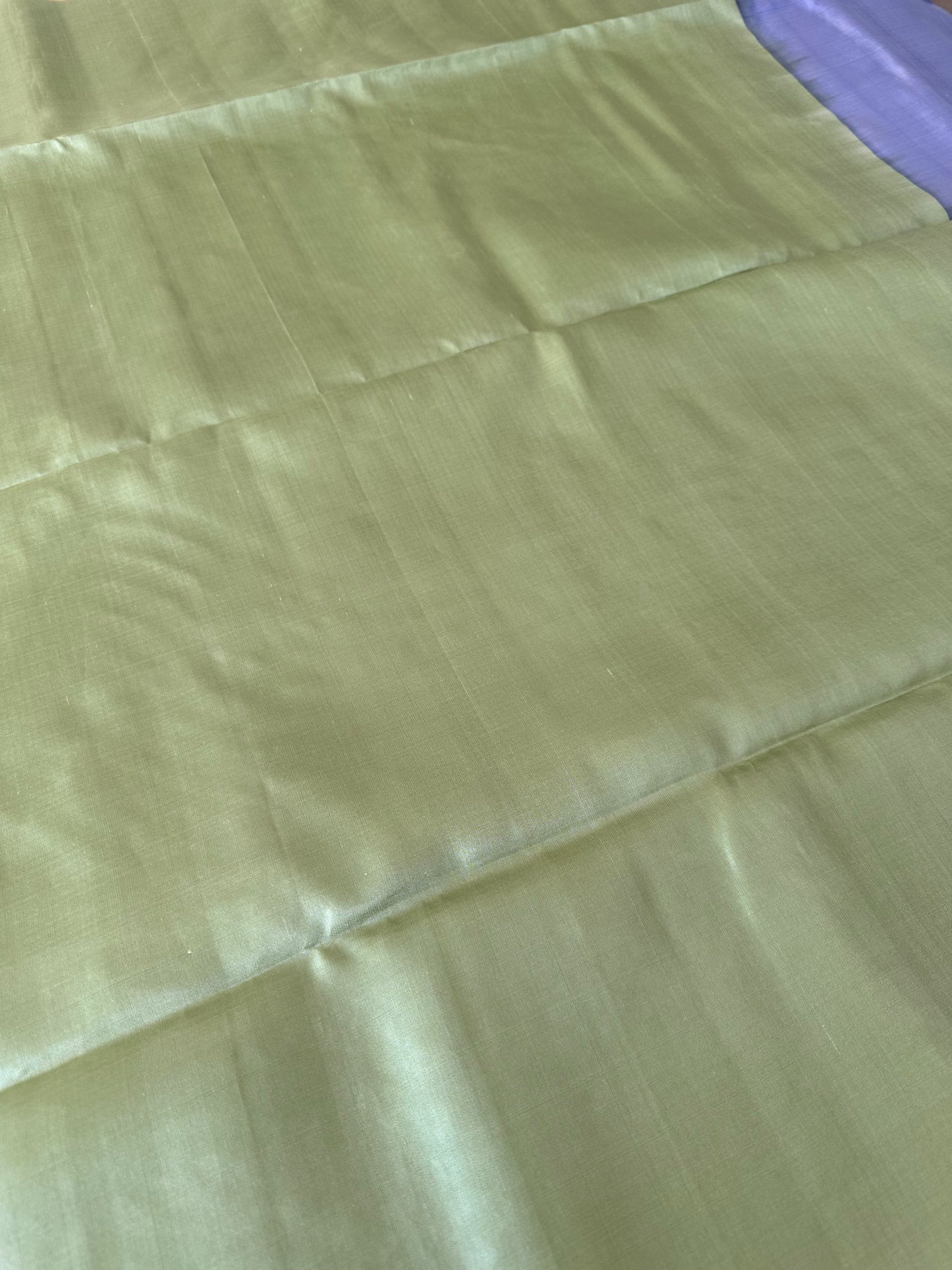 Light Grey & Green Kanjivaram Pure Soft Silk Saree