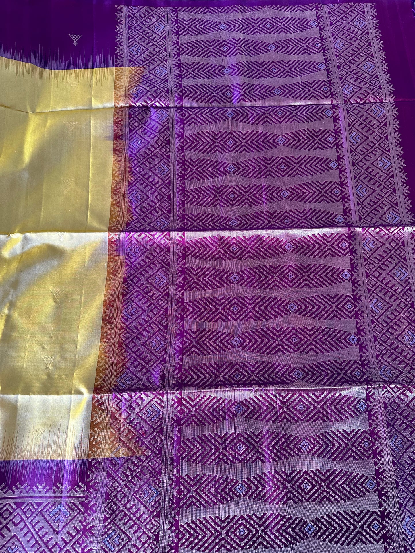 Yellow & Grape Purple Kanjivaram Pure Soft Silk Saree