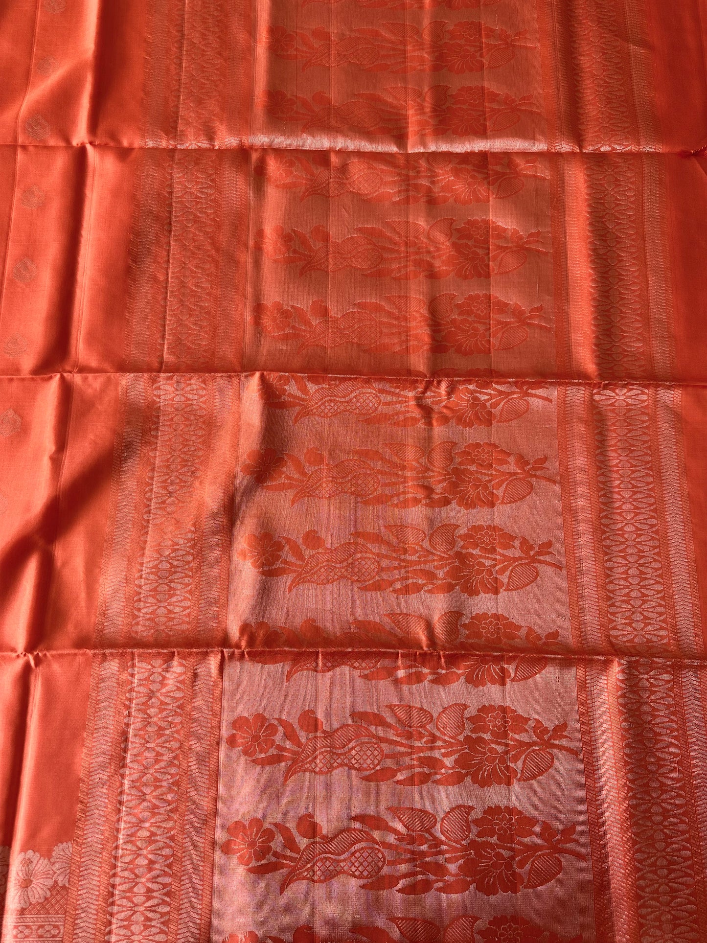 Peach Orange Kanjivaram Pure Soft Silk Saree