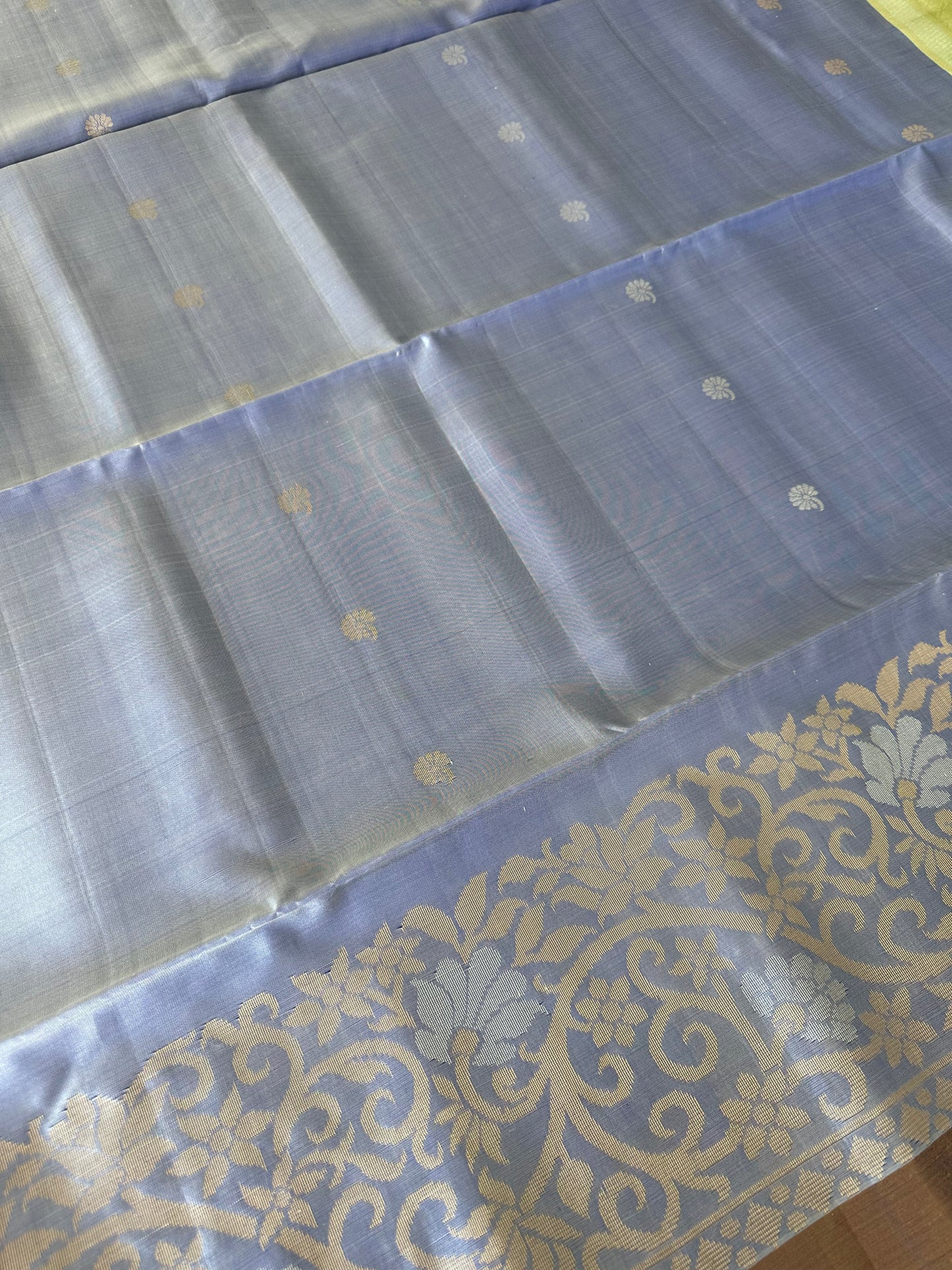 Light Grey & Green Kanjivaram Pure Soft Silk Saree