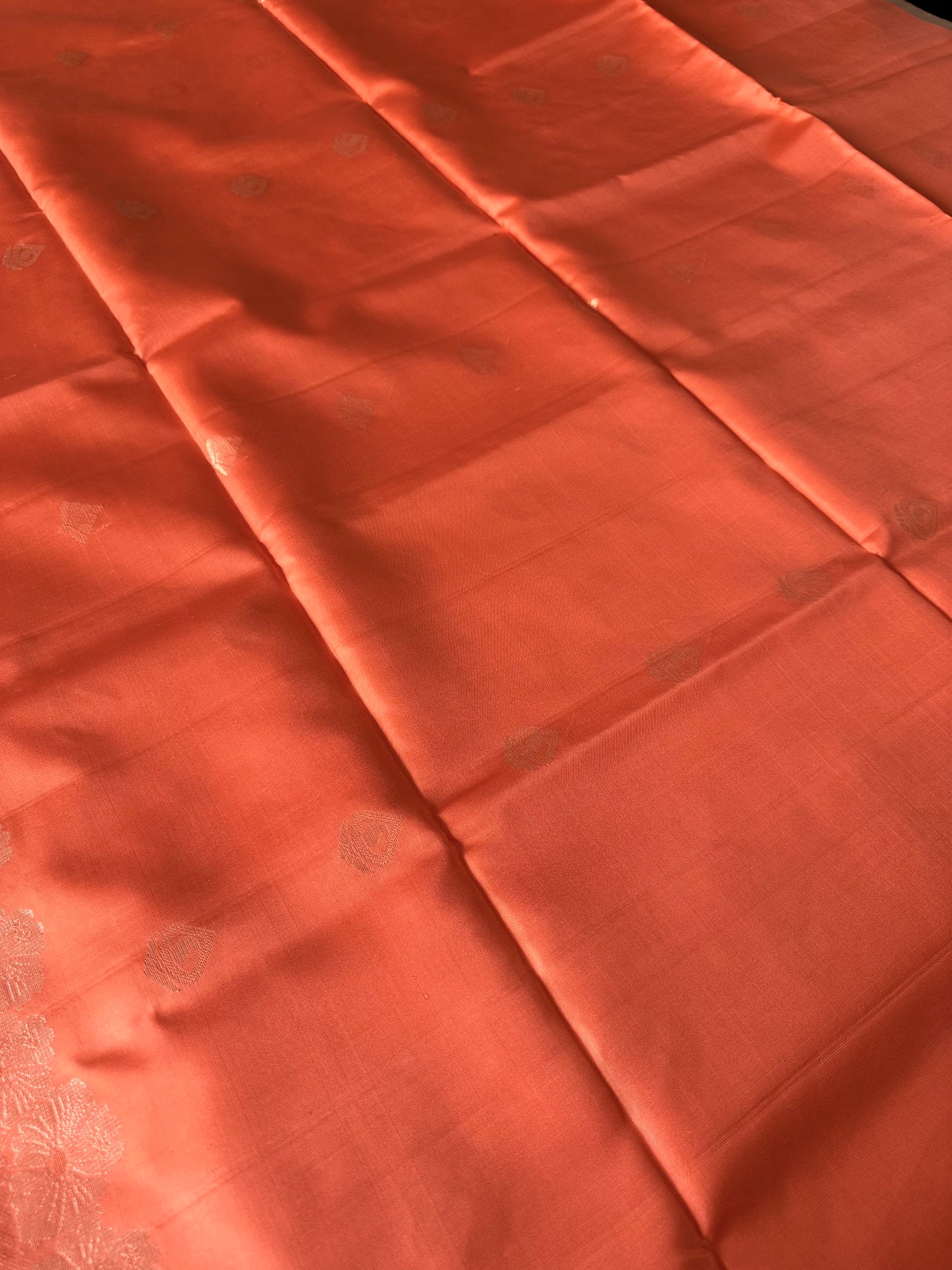 Peach Orange Kanjivaram Pure Soft Silk Saree