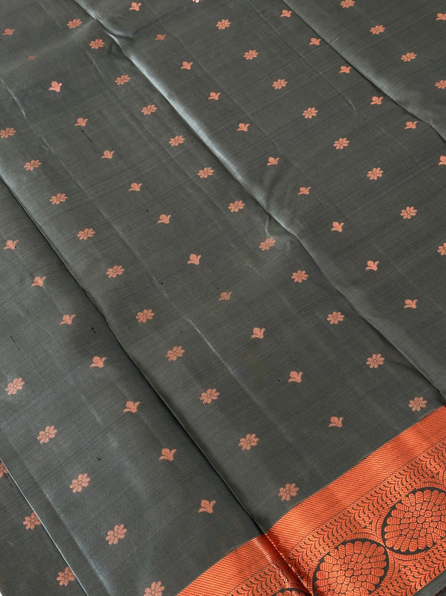 Grey Green Kanjivaram Pure Silk Saree